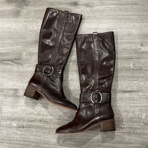 Womens CORSO COMO Brown leather tall riding boots Sz 9 Zip Up CC Liesbeth Flaw**